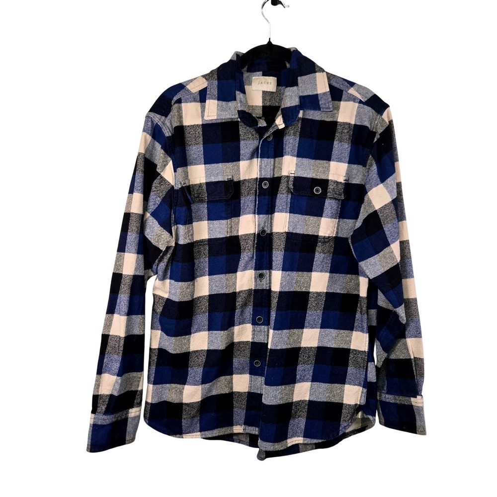 JACHS NY Mens Blue Cream Buffalo Plaid Flannel‎ Shirt Cotton Long Sleeve 974954